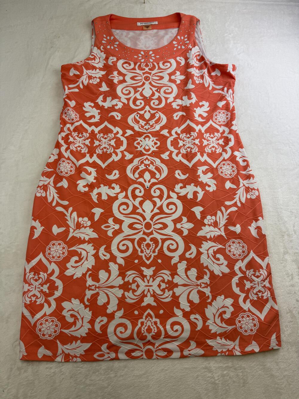 Allison Daley Dress Womens 10P Orange White Sleeveless Sheath Embellished Floral